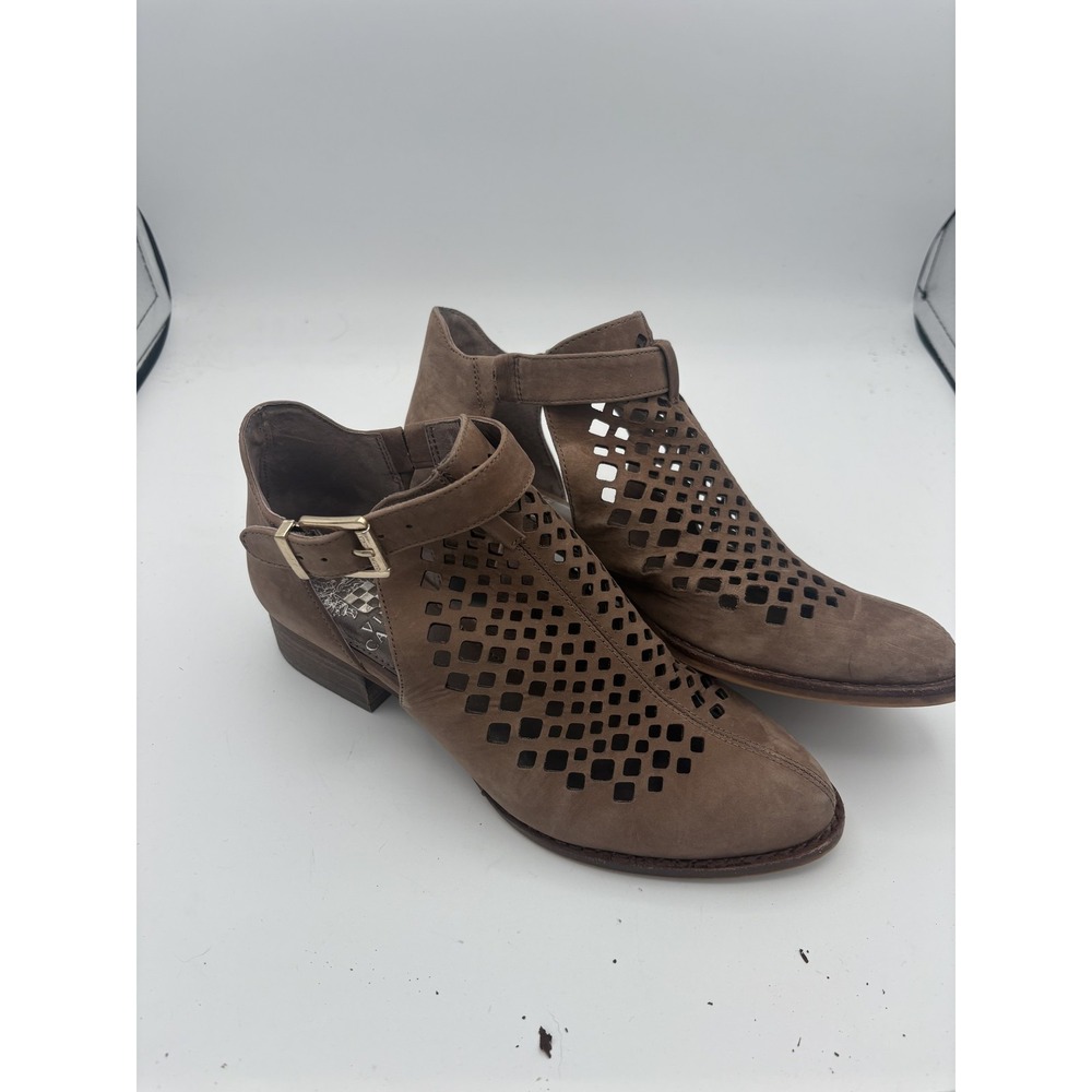Vince Camuto Boots Womens Size 5 Brown Suede Cutout Ankle Booties Block Heel
